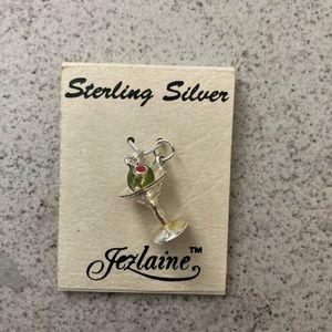 Sterling silver martini glass with olive charm